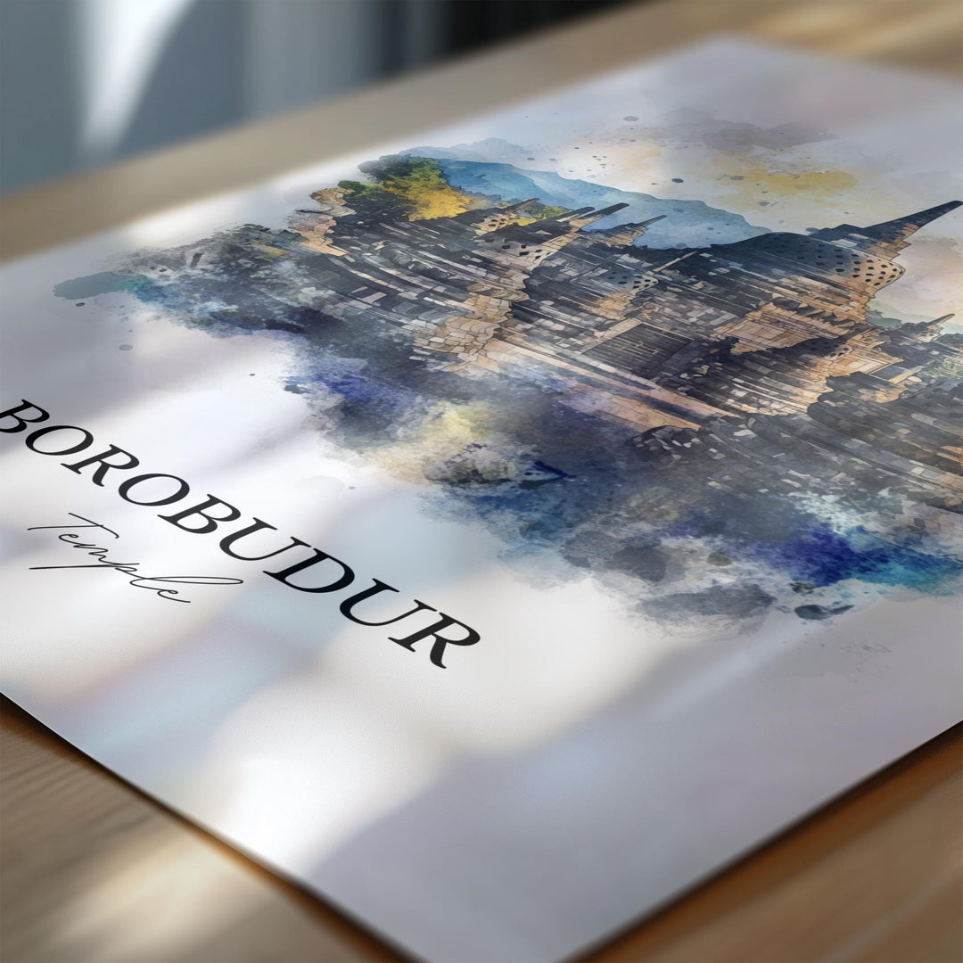 Borobudur Temple, Indonesia – Watercolor Art Print