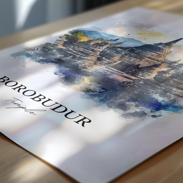Borobudur Temple, Indonesia – Watercolor Art Print