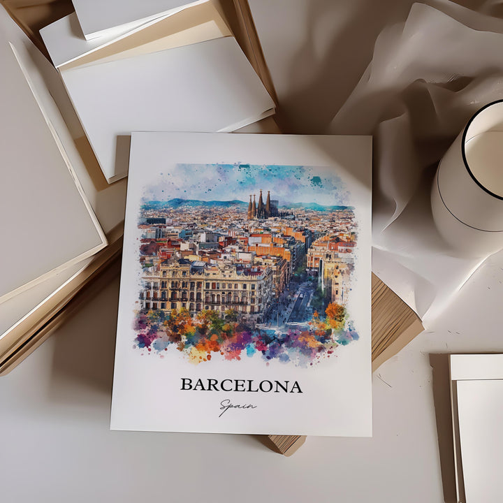 Barcelona Spain Wall Art, Barcelona Print, Spain Watercolor Art, Barcelona Spain Gift, Travel Print, Travel Poster, Housewarming Gift