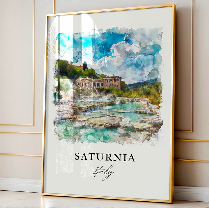 Saturnia Italy Wall Art, Tuscany Print, Saturnia Thermal Springs Watercolor, Italy Gift,