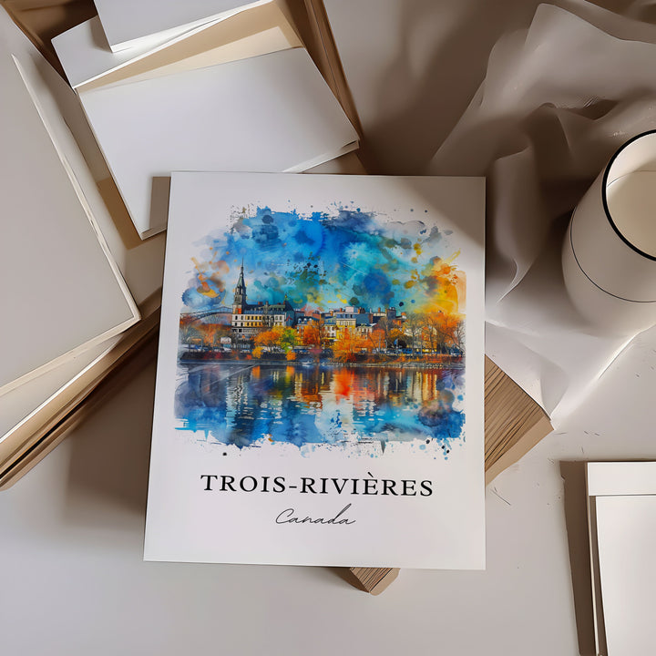 Trois-Rivières Art, Quebec Prints, Trois-Rivières Watercolor, Trois-Rivières Quebec Gift,