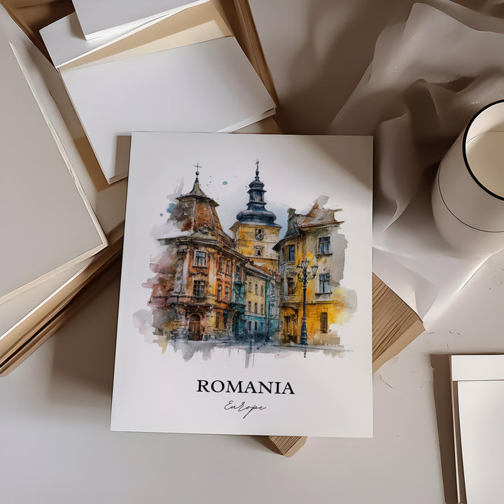 Romania Wall Art, Romania Print, Romania Watercolor Art, Romania Gift, Travel Print, Travel Poster, Housewarming Gift
