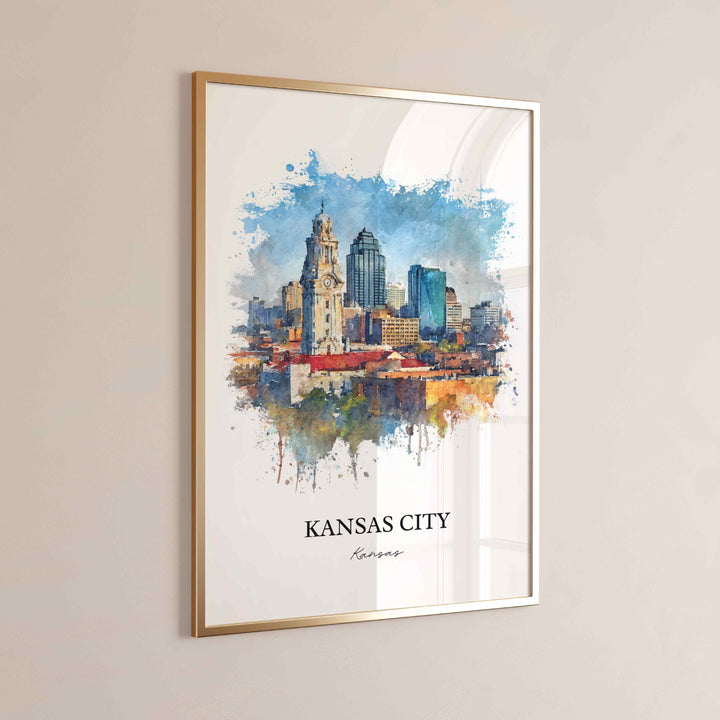 Kansas City Wall Art, Missouri Print, KC Watercolor Art, Kansas City Skyline Gift, Travel Print, Travel Poster, Housewarming Gift