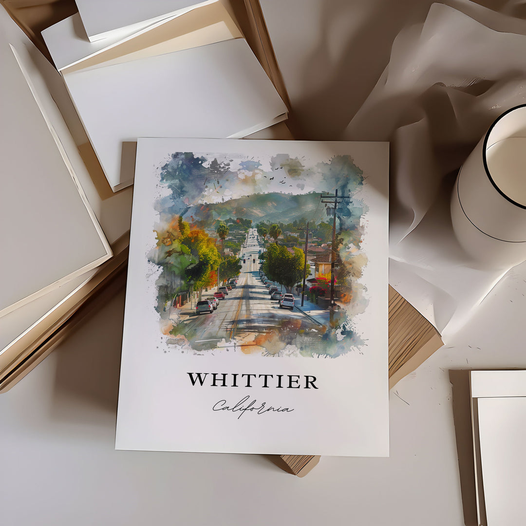 Whittier CA Wall Art, Whittier Print, Whittier Watercolor Art, SoCal Art Gift, Travel Poster, Housewarming Gift
