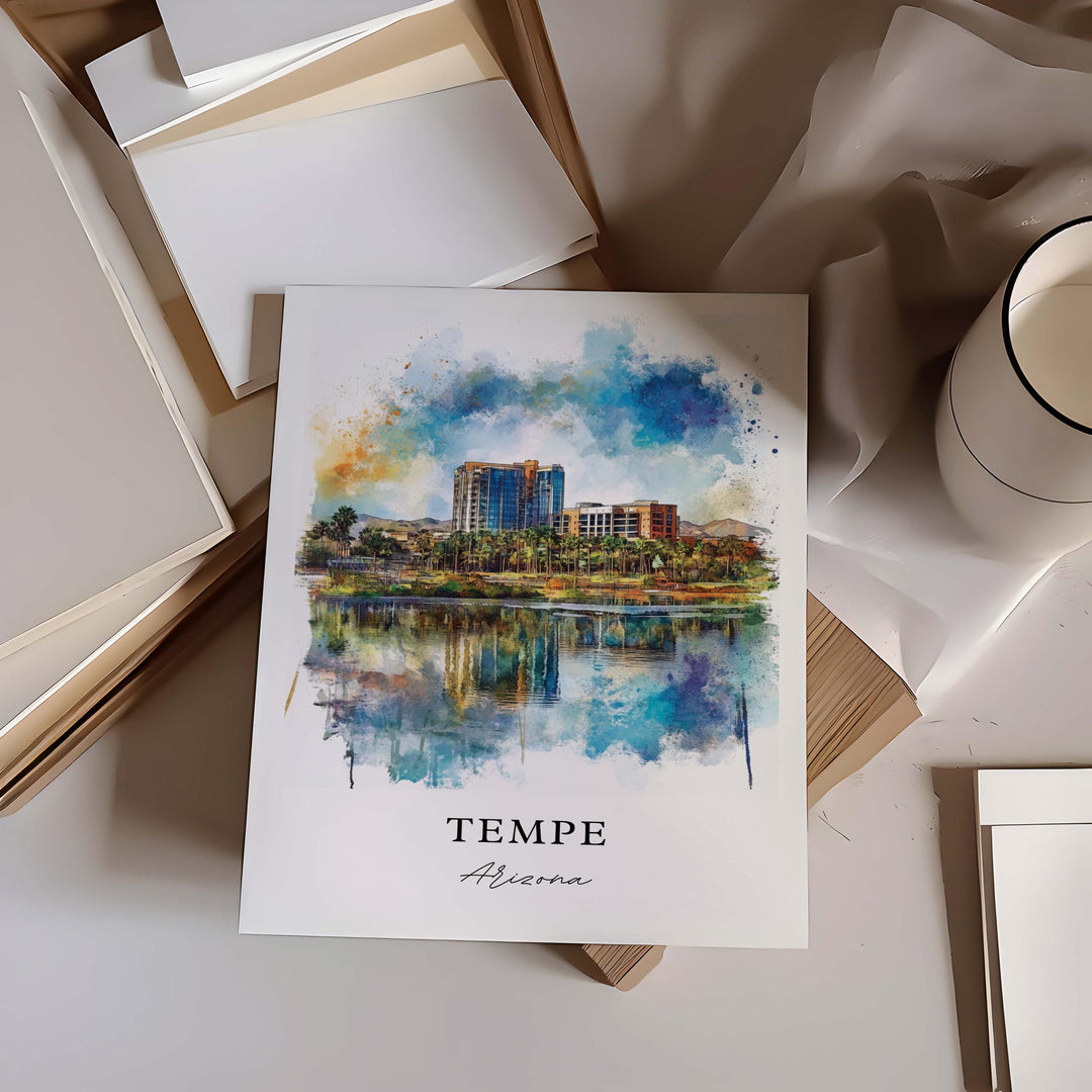 Tempe AZ Wall Art, Tempe Arizona Print, Tempe Watercolor Art, Tempe Arizona Gift, Travel Poster, Housewarming Gift