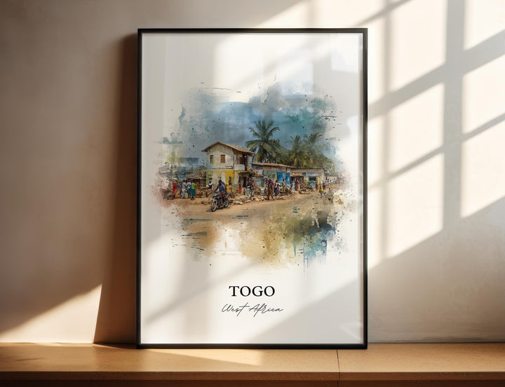 Togo Wall Art, Togo Print, Togo Africa Watercolor Art, West Africa Gift, Travel Print, Travel Poster, Housewarming Gift