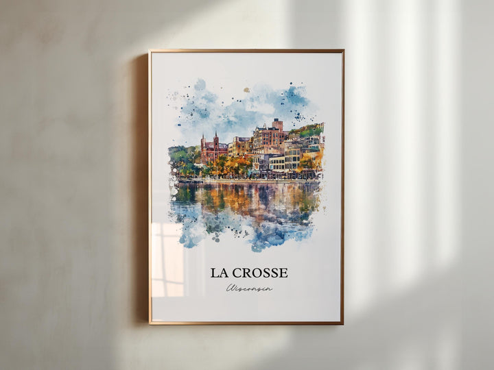 La Crosse WI Wall Art, La Crosse WI Print, Wisconsin Watercolor Art, La Crosse Gift, Travel Print, Travel Poster, Housewarming Gift