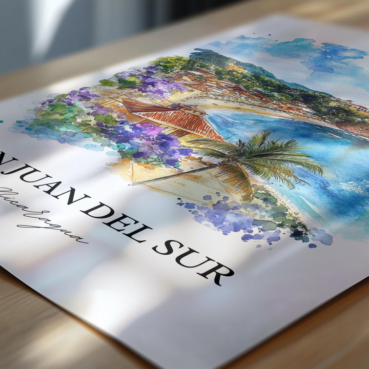San Juan del Sur Wall Art, Maderas Beach Print, Nicaragua Watercolor, San Juan del Sur Gift, Travel Print, Travel Poster, Housewarming Gift