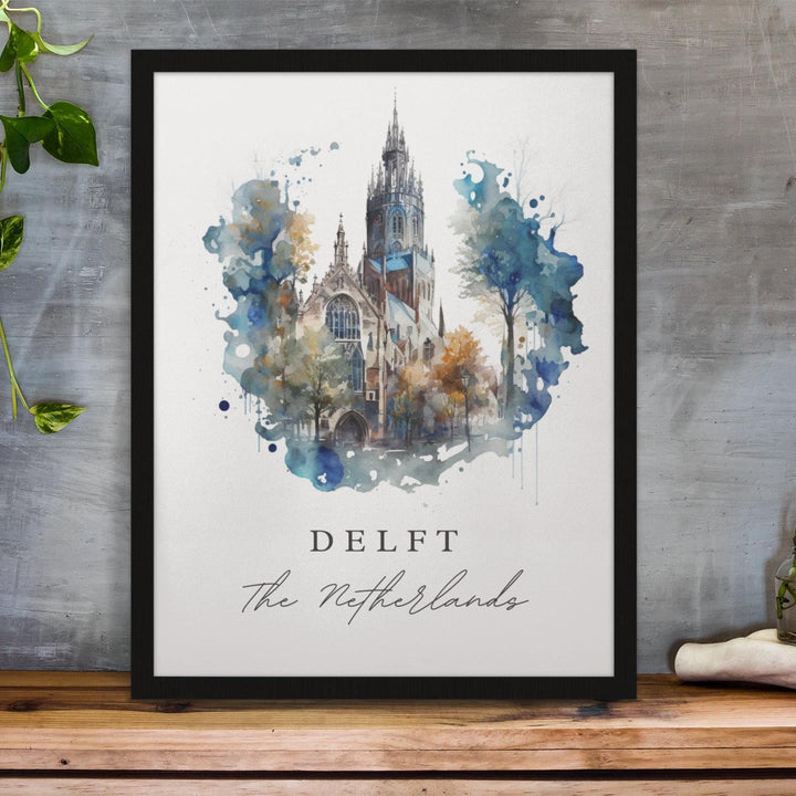 Delft Netherlands wall art - Netherlands, Delft poster, Delft Wedding gift, Birthday present, Custom Text, Personalised Gift