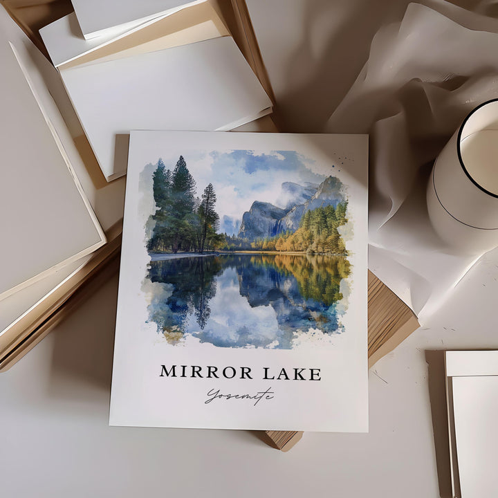 Mirror Lake, Yosemite National Park, USA – Watercolor Art Print