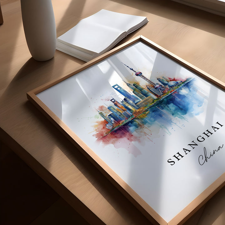 Shanghai wall art - China, Shanghai poster, Shanghai Wedding gift, Shanghai Skyline Birthday present, Custom Text, Personalised Gift