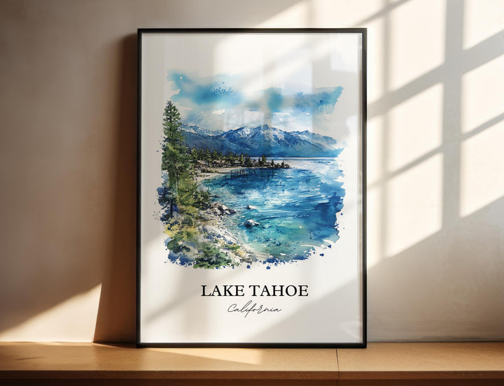 Lake Tahoe Wall Art, Tahoe Print, California Watercolor Art, Lake Tahoe Gift, Travel Print, Travel Poster, Lake Tahoe Housewarming Gift