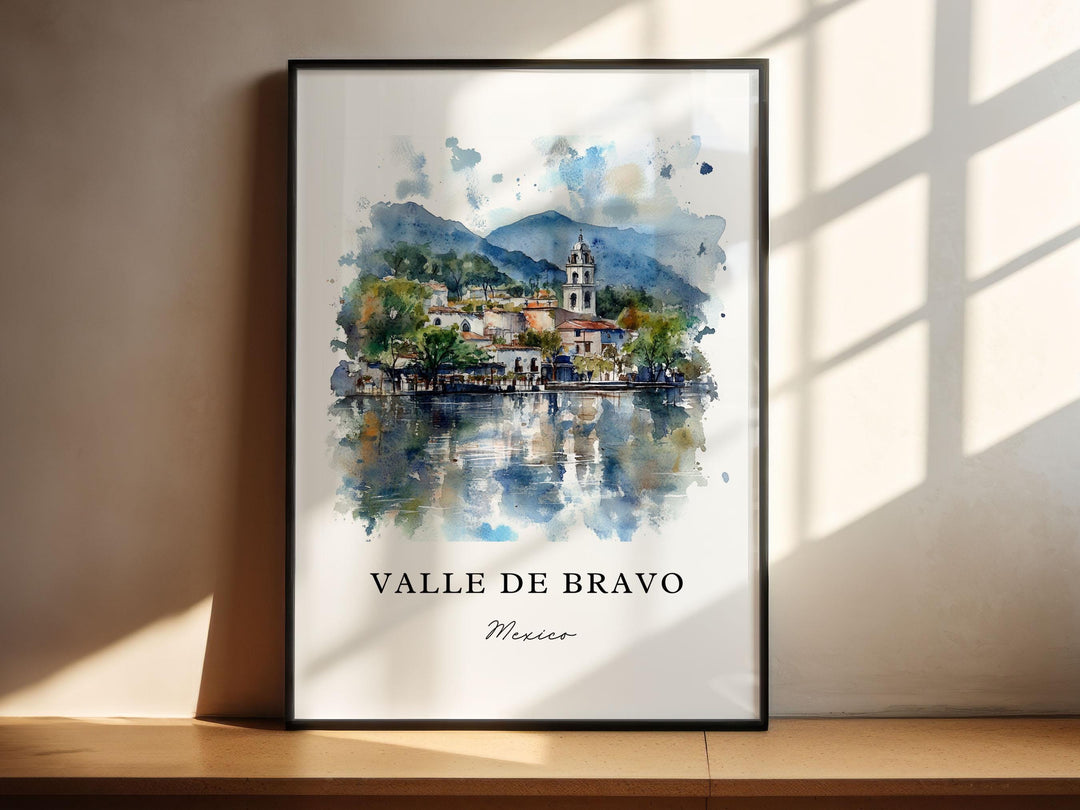 Valle De Bravo Art, Valle De Bravo Print, Valle De Bravo MX Watercolor, Lake Avándaro Gift,