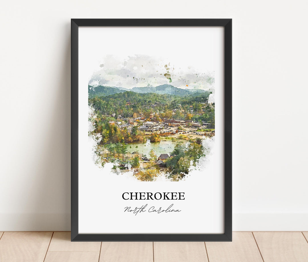 Cherokee NC Wall Art, Western NC Print, North Carolina Watercolor Art, Cherokee NC Gift, Travel Print, Travel Poster, Housewarming Gift