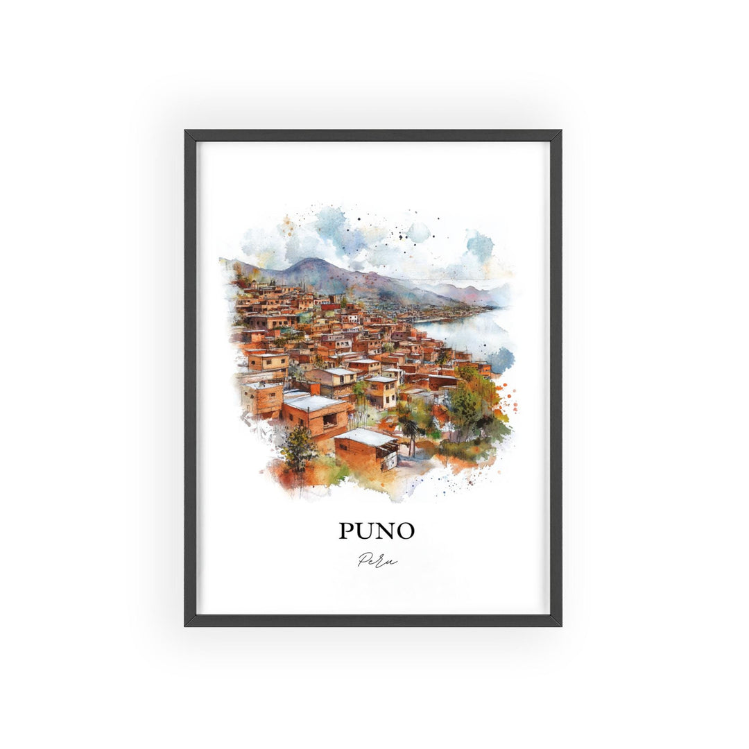 Puno Peru Wall Art, Lake Titicaca Print, Peru Watercolor Art, Puno Peru Gift, Travel Print, Travel Poster, Housewarming Gift