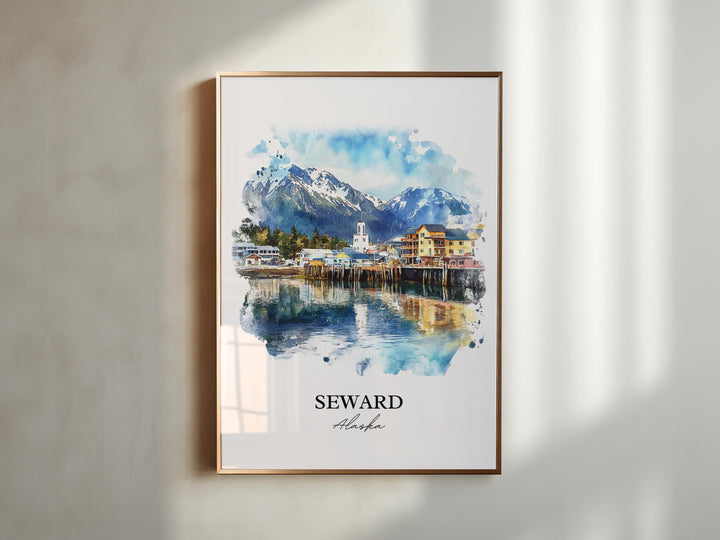 Seward Alaska Wall Art, Kenai Peninsula Print, Alaska Watercolor Art, Seward AK Gift, Travel Print, Travel Poster, Housewarming Gift