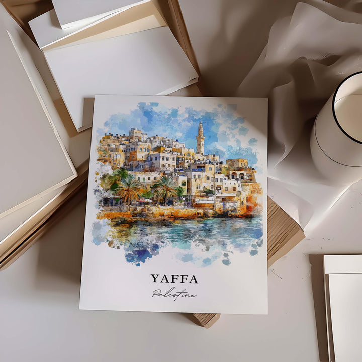 Yaffa Wall Art, Jaffa Palestine Print, Palestine Watercolor Art, Japho Palestine Gift, Travel Poster, Housewarming Gift