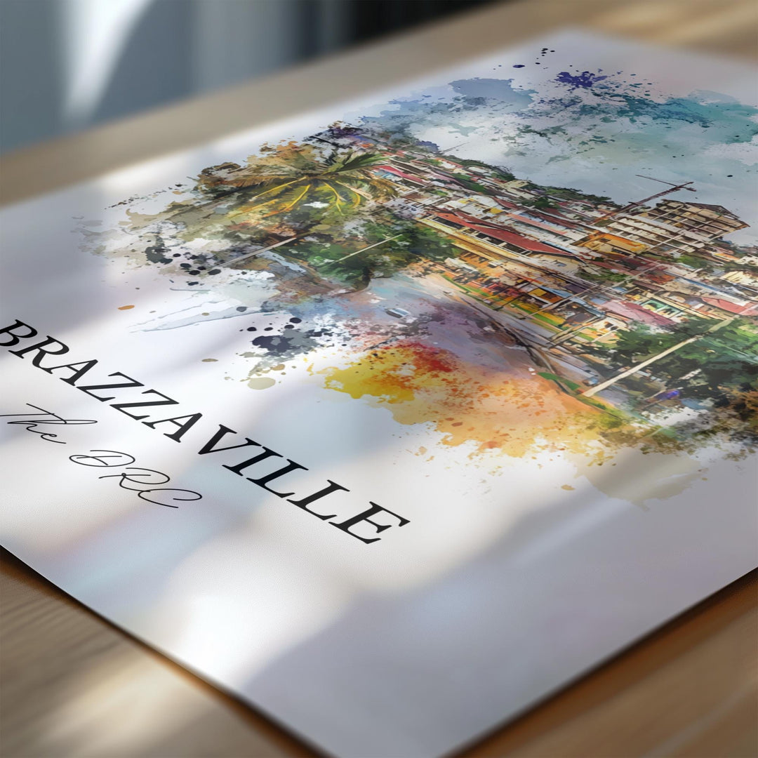 Brazzaville Wall Art, Brazzaville Print, DRC Watercolor Art, Brazzaville DRC Gift, Travel Print, Travel Poster, Housewarming Gift