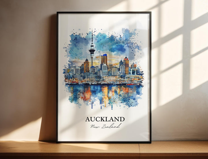Auckland Wall Art, Auckland NZ Print, New Zealand Watercolor Art, Auckland Gift, Travel Print, Travel Poster, Housewarming Gift