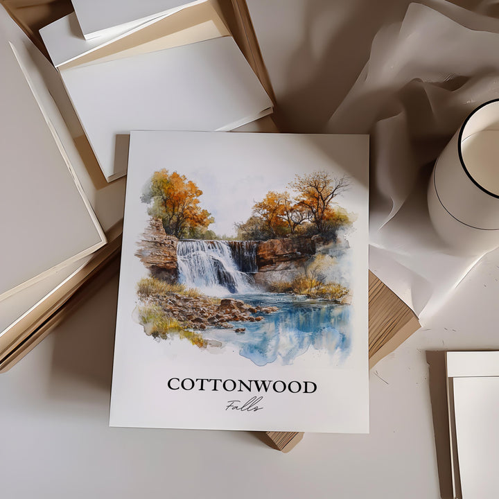 Cottonwood Falls Wall Art, Chase County Print, Kansas Watercolor Art, Cottonwood Falls Gift, Travel Print, Travel Poster, Housewarming Gift