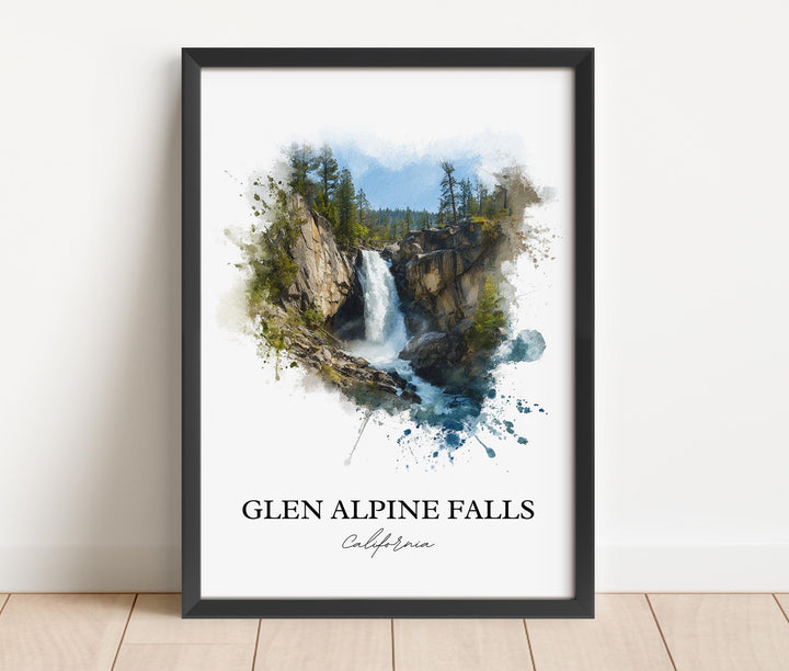 Glen Alpine Falls Wall Art, Lake Tahoe Print, California Watercolor, Glen Alpine Falls Gift, Travel Print, Travel Poster, Housewarming Gift