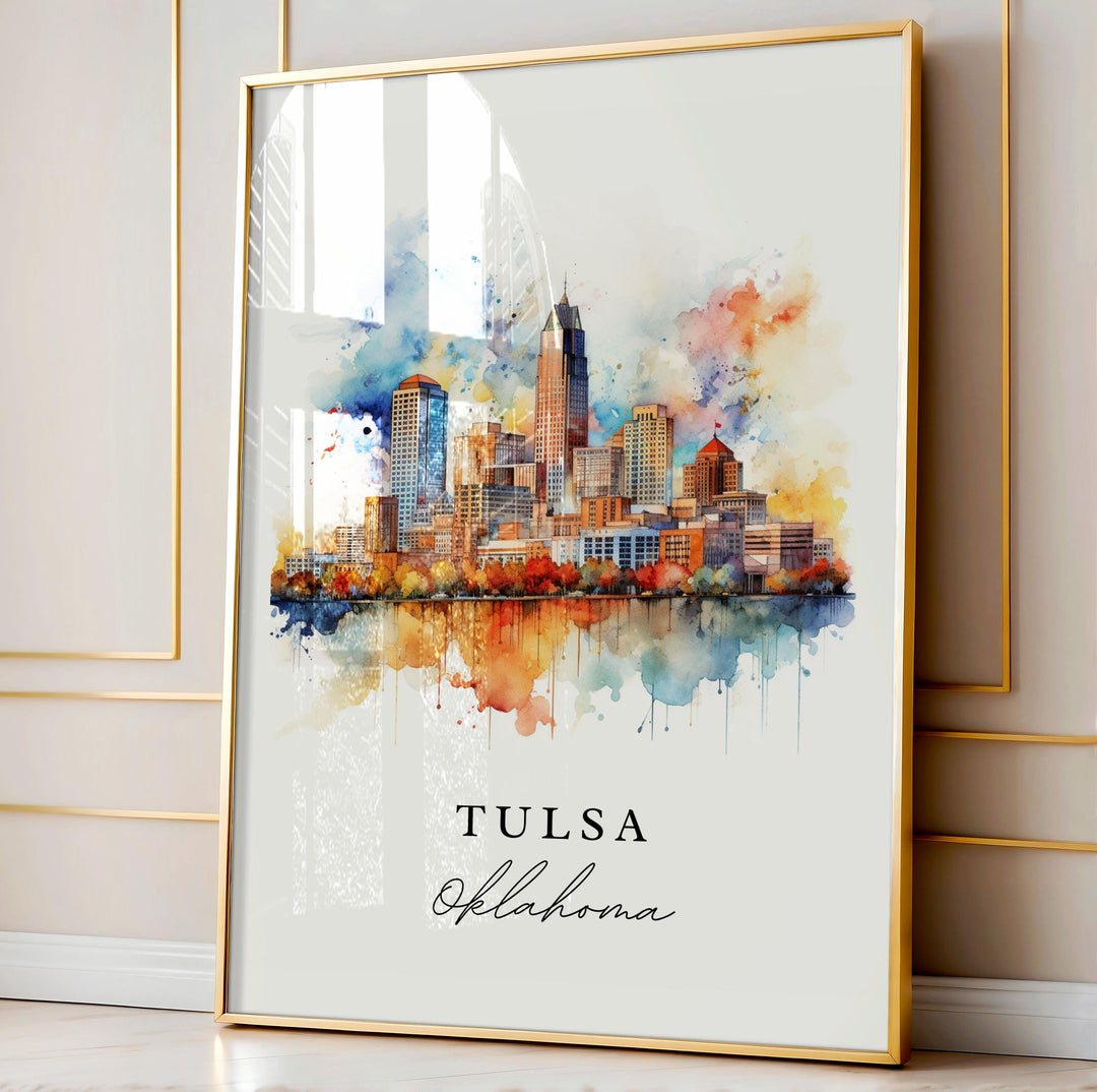 Tulsa OK Wall Art, Tulsa Print, Tulsa Watercolor Art, Tulsa Oklahoma Gift,