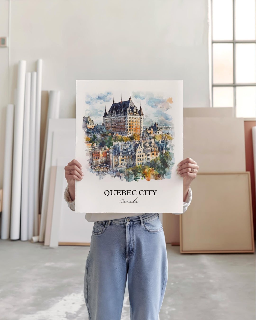Quebec City Wall Art, Saint Lawrence River Print, Canada Watercolor Art, Quebec City Gift, Travel Print, Travel Poster, Housewarming Gift