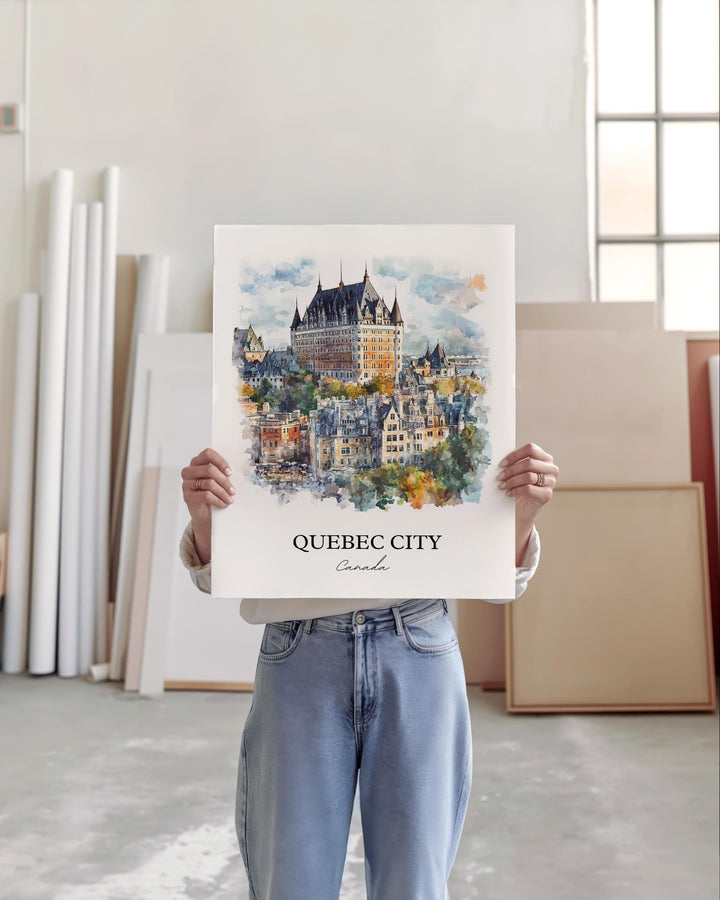 Quebec City Wall Art, Saint Lawrence River Print, Canada Watercolor Art, Quebec City Gift, Travel Print, Travel Poster, Housewarming Gift