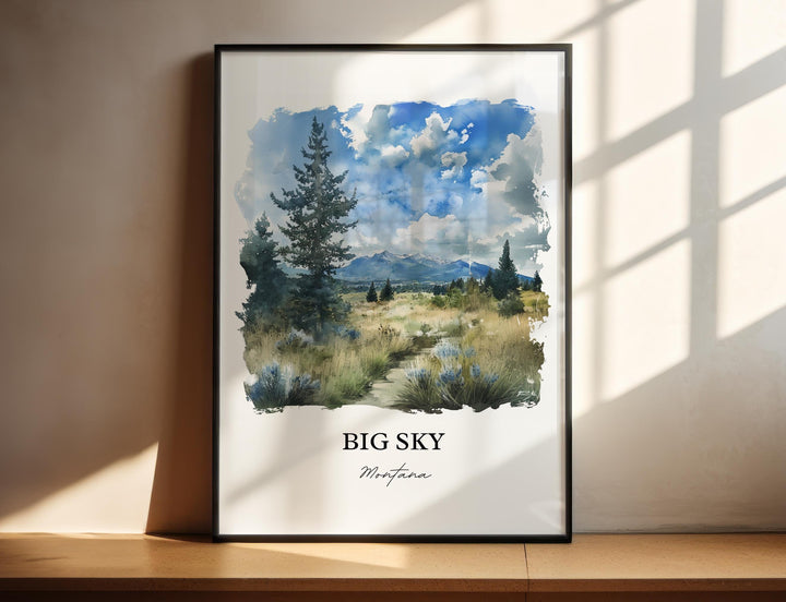 Big Sky Montana Wall Art, Big Sky MT Print, Big Sky Watercolor Art, Big Sky Montana Gift, Travel Print, Travel Poster, Housewarming Gift