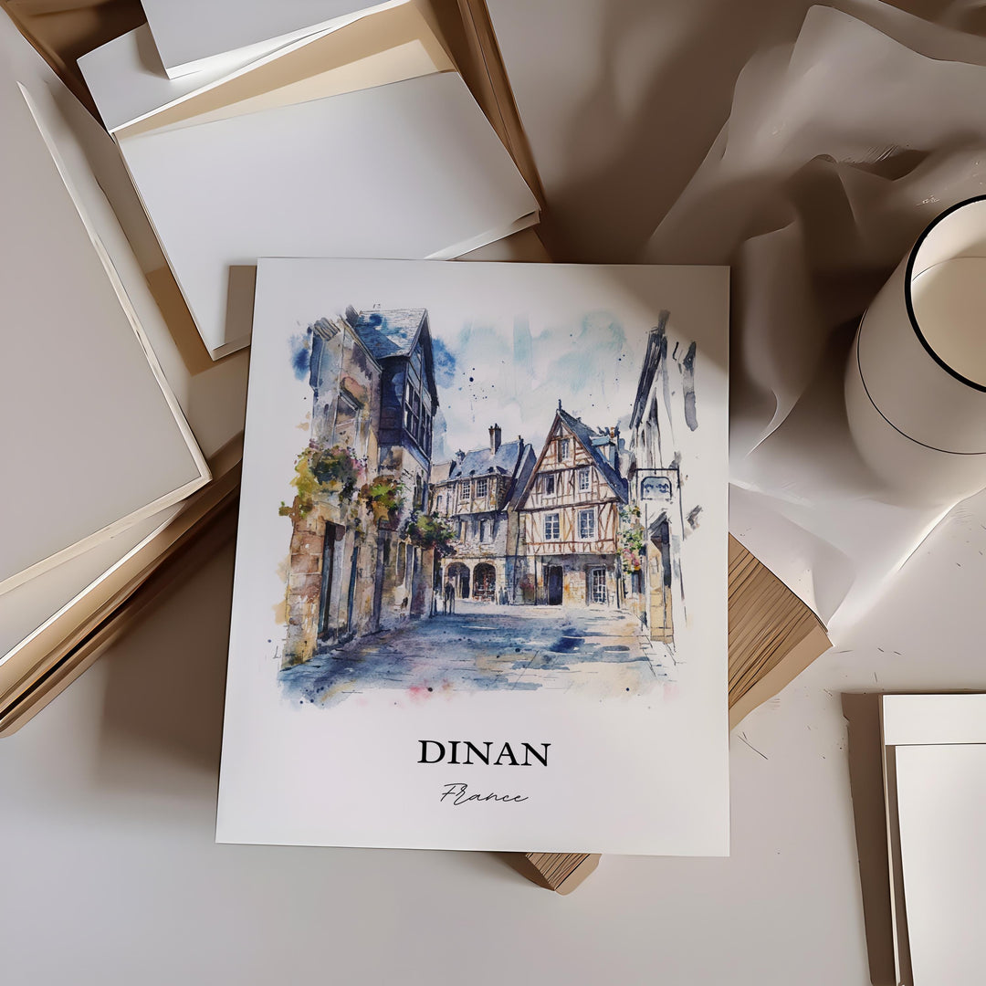 Dinan France Wall Art, Brittany France Print, France Watercolor Art, Dinan France Gift, Travel Print, Travel Poster, Housewarming Gift