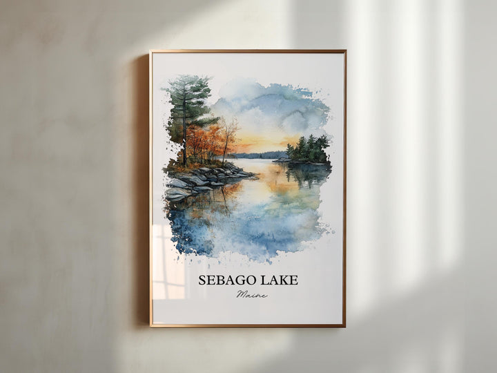 Sebago Lake Wall Art, Casco Maine Print, Maine Watercolor Art, Sebago Lake Gift, Travel Print, Travel Poster, Housewarming Gift