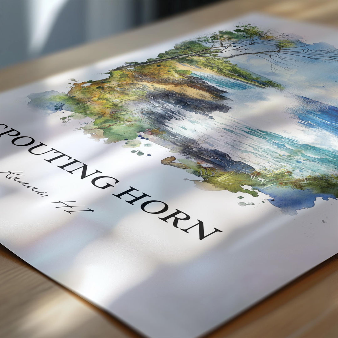 Spouting Horn, Kauai South Shore, USA – Watercolor Art Print