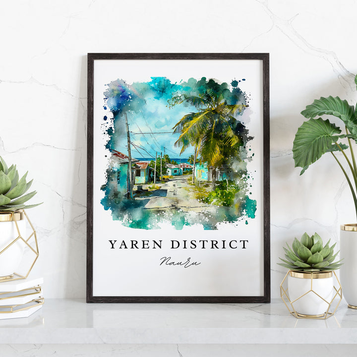 Yaren District watercolor travel art - Nauru, Yaren District print, Wedding gift, Birthday present, Custom Text, Perfect Gift