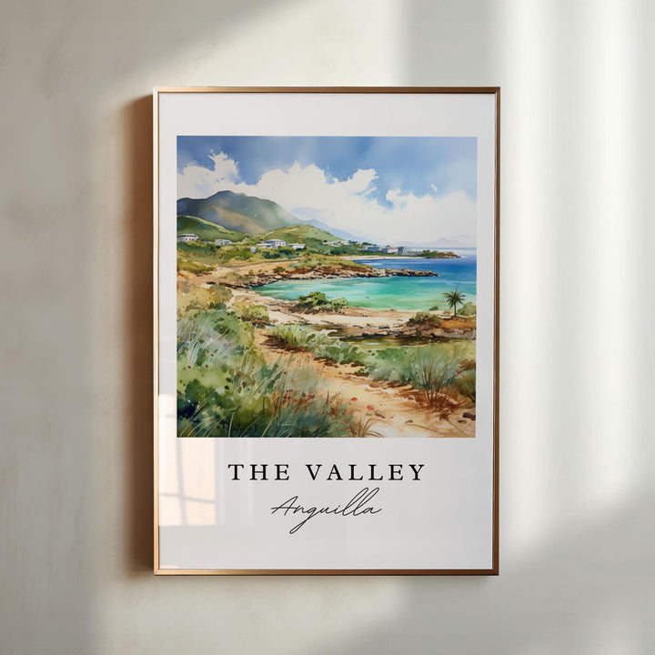 The Valley Anguila wall art - Anguila, The Valley poster, Anguila Wedding gift, Anguila travel souvenir, Custom Text, Personalized Gift