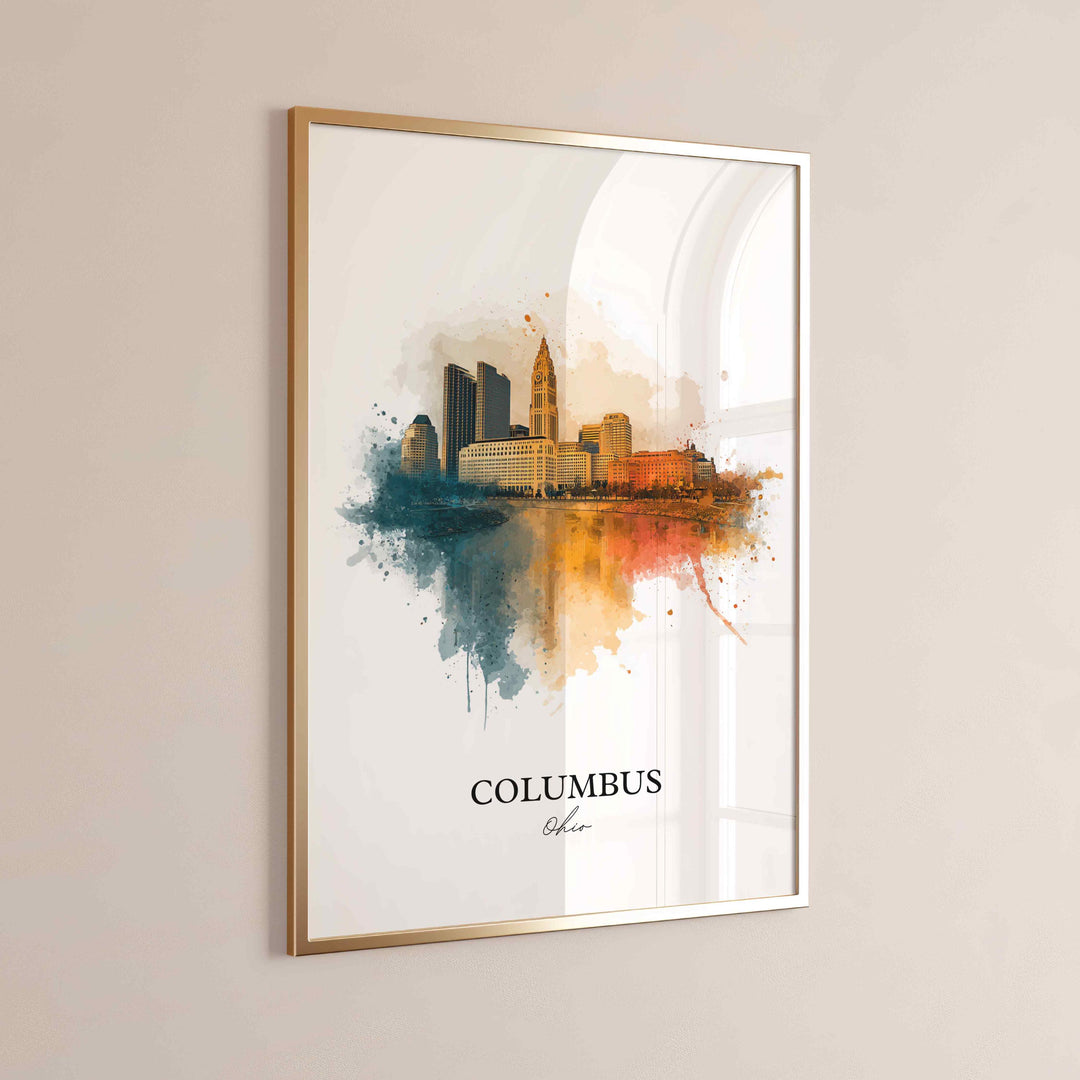 Columbus OH Wall Art, Columbus Print, Columbus Ohio Watercolor Art, Columbus Skyline Gift, Travel Print, Travel Poster, Housewarming Gift