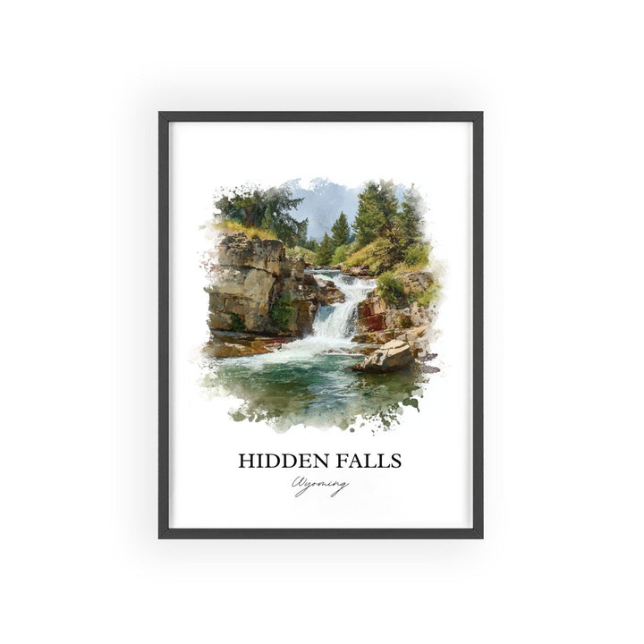 Hidden Falls Wall Art, Grand Tetons Print, Wyoming Watercolor Art, Hidden Falls Gift, Travel Print, Travel Poster, Housewarming Gift