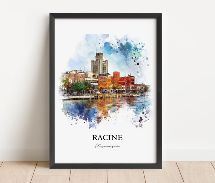 Racine WI Wall Art, Racine County Print, Wisconsin Watercolor Art, Racine WI Gift, Travel Print, Travel Poster, Housewarming Gift