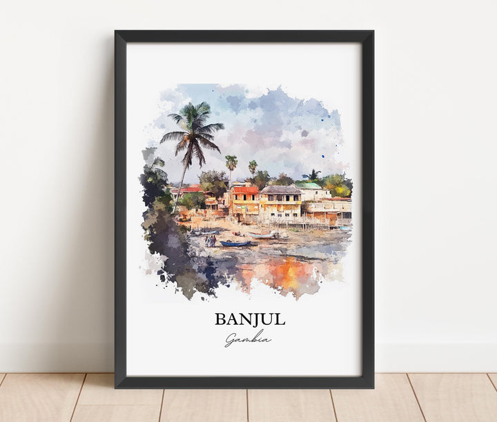 Banjul Wall Art, Banjul Print, Gambia Watercolor Art, Banjul Gambia Gift, African Travel Print, Travel Poster, Housewarming Gift