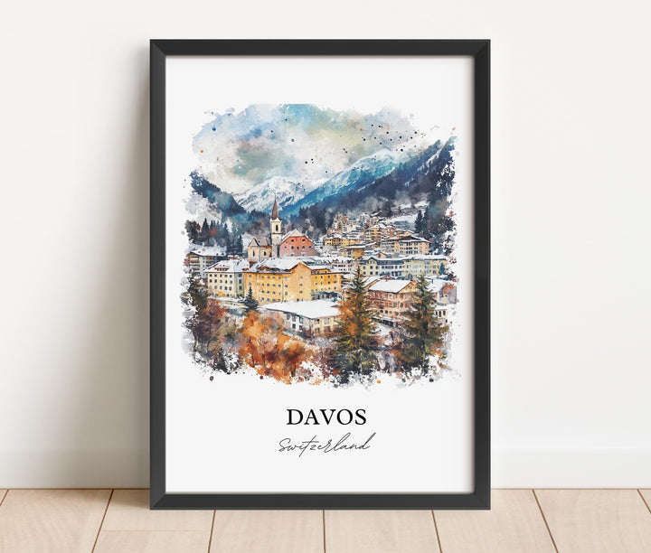 Davos Travel Print Wall Art Davos Wall Hanging Home Décor Davos Gift Art Lovers Switzerland Art Lover Gift Davos Poster