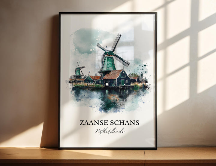 Zaanse Schans Wall Art, Zaandam Print, Netherlands Watercolor Art, Zaanse Schans Gift, Travel Print, Travel Poster, Housewarming Gift