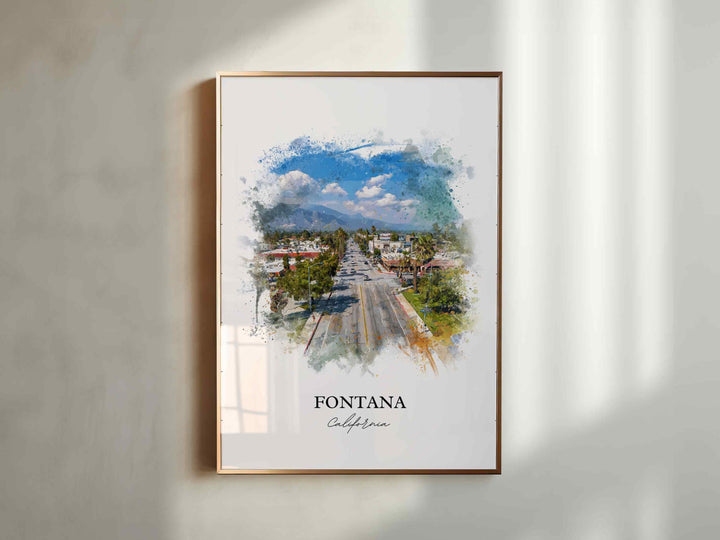 Fontana CA Wall Art, Fontana Print, California Watercolor Art, San Bernardino Gift, Travel Print, Travel Poster, Housewarming Gift