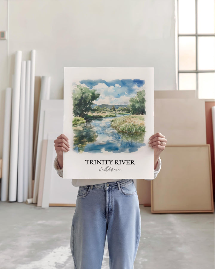 Trinity River Wall Art, Klamath Mountains Print, California Watercolor, Trinity River Gift, Travel Print, Travel Poster, Housewarming Gift