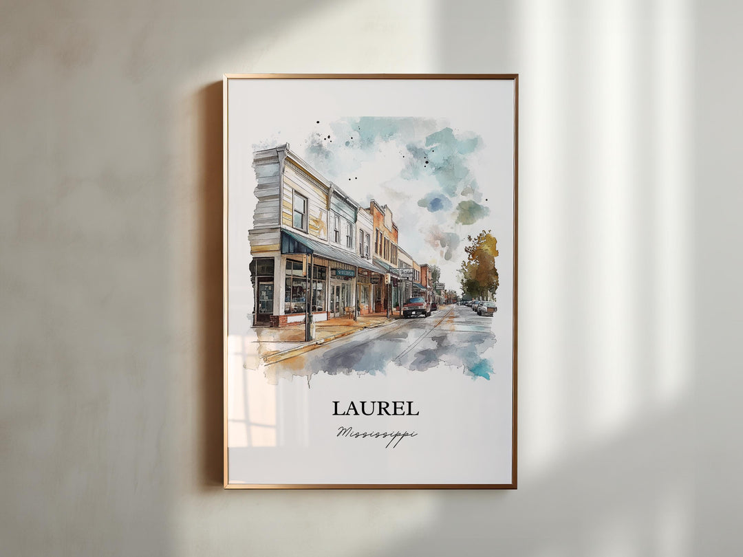Laurel MS Wall Art, Jones County Print, Mississippi Watercolor Art, Laurel Mississippi Gift, Travel Print, Travel Poster, Housewarming Gift