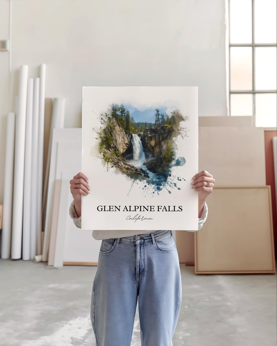 Glen Alpine Falls Wall Art, Lake Tahoe Print, California Watercolor, Glen Alpine Falls Gift, Travel Print, Travel Poster, Housewarming Gift