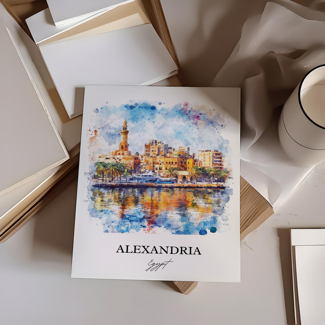 Alexandria Egypt Wall Art, Egypt Print, Egypt Watercolor Art, Alexandria Gift, Travel Print, Travel Poster, Housewarming Gift
