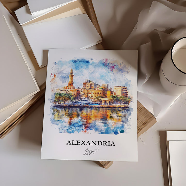 Alexandria Egypt Wall Art, Egypt Print, Egypt Watercolor Art, Alexandria Gift, Travel Print, Travel Poster, Housewarming Gift