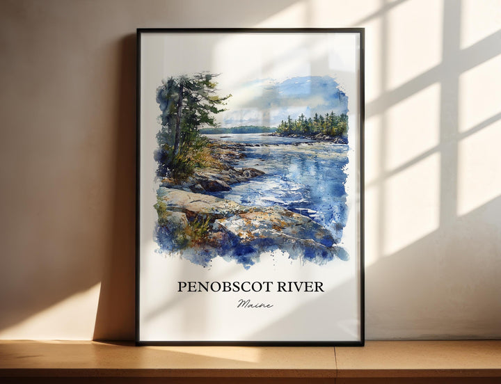 Penobscot River Wall Art, Bangor Print, Maine Watercolor Art, Penobscot River Gift, Travel Print, Travel Poster, Housewarming Gift