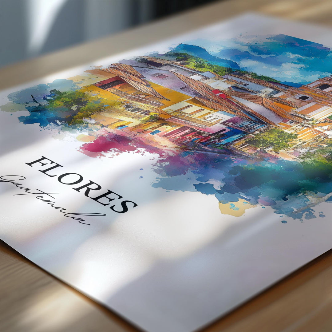 Flores Guatemala Wall Art, Petén Region Print, Guatemala Watercolor, Flores Guatemala Gift, Travel Print, Travel Poster, Housewarming Gift