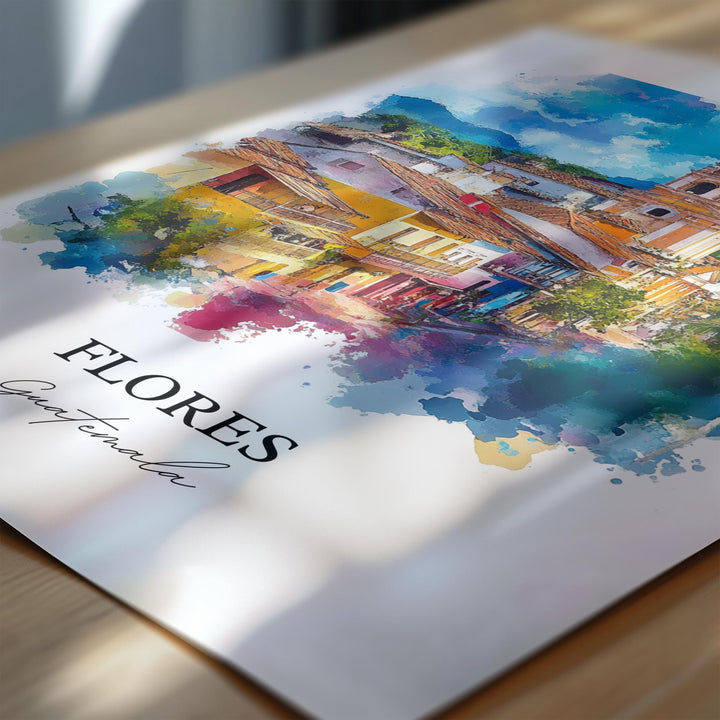 Flores Guatemala Wall Art, Petén Region Print, Guatemala Watercolor, Flores Guatemala Gift, Travel Print, Travel Poster, Housewarming Gift