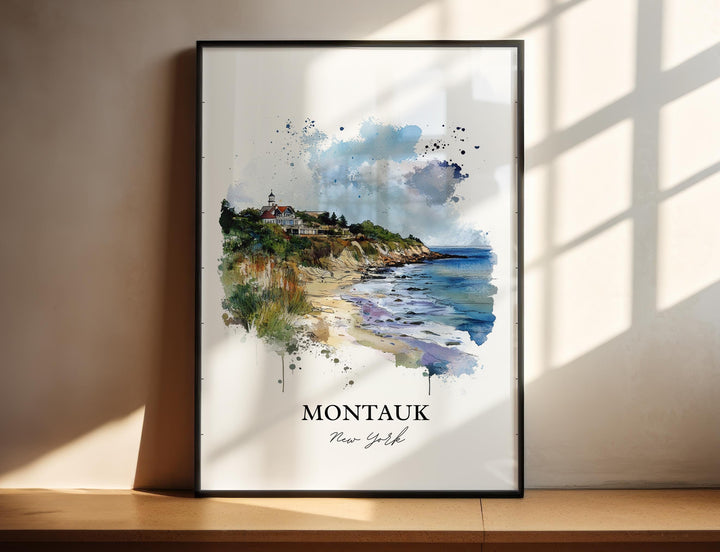 Montauk NY Wall Art, Long Island Print, Montauk Watercolor Art, Montauk NY Gift, Travel Print, Travel Poster, Housewarming Gift